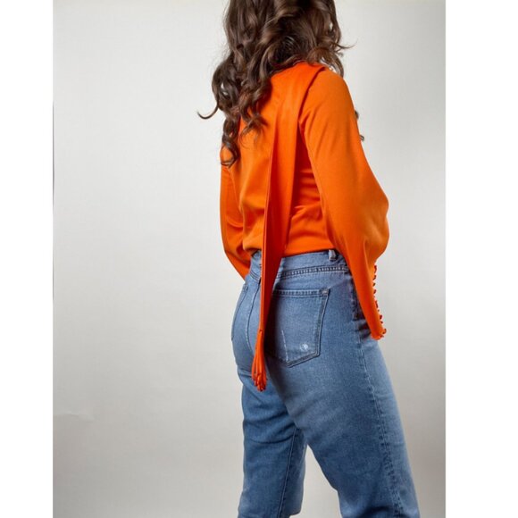 Vintage Union Made Scarf Blouse Set Long Flare Bell Sleeve Fringe Scarf 60s 70s - Picture 3 of 9